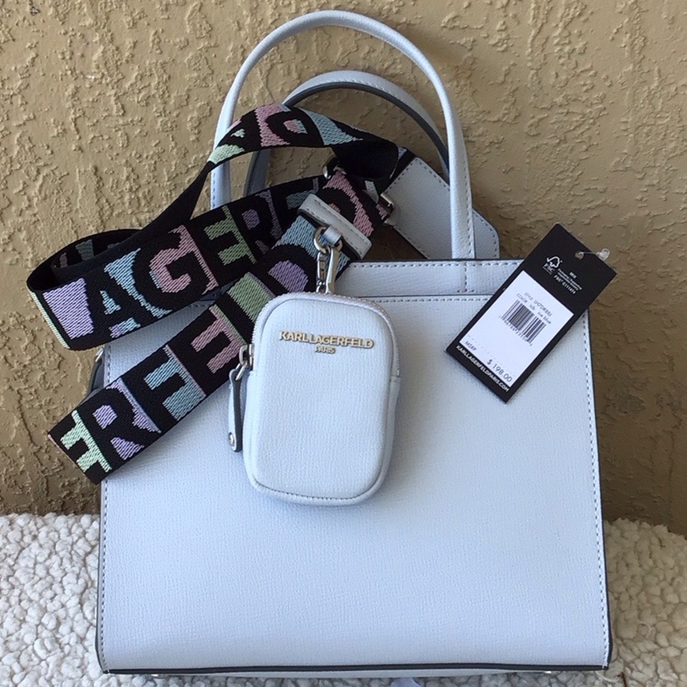 Karl Lagerfeld Pastel Blue Satchel with Logo Strap